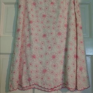 White and pink linen embroidered skirt, size 6